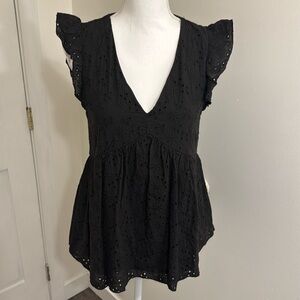 Andree By Unit Black Eyelet Top Lined Shirt Women’s Size Small Boho Babydoll